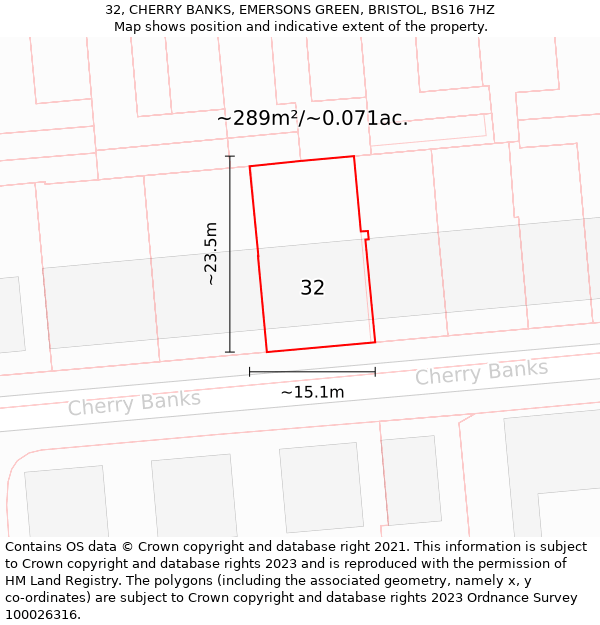 32, CHERRY BANKS, EMERSONS GREEN, BRISTOL, BS16 7HZ: Plot and title map