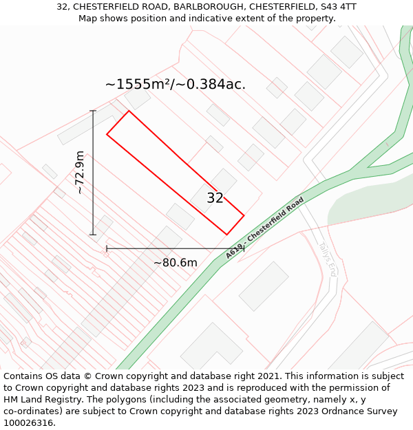 32, CHESTERFIELD ROAD, BARLBOROUGH, CHESTERFIELD, S43 4TT: Plot and title map