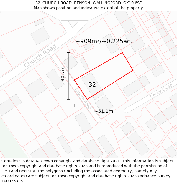 32, CHURCH ROAD, BENSON, WALLINGFORD, OX10 6SF: Plot and title map