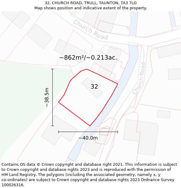 32, CHURCH ROAD, TRULL, TAUNTON, TA3 7LG: Plot and title map