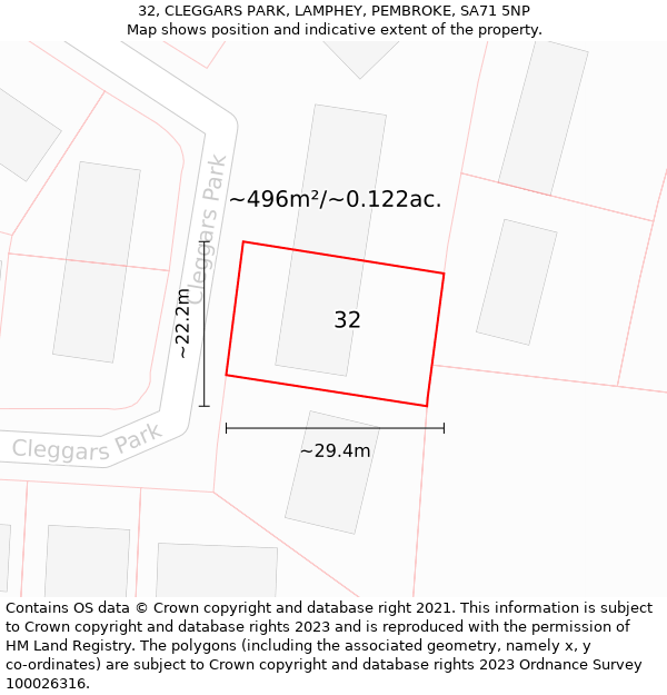 32, CLEGGARS PARK, LAMPHEY, PEMBROKE, SA71 5NP: Plot and title map