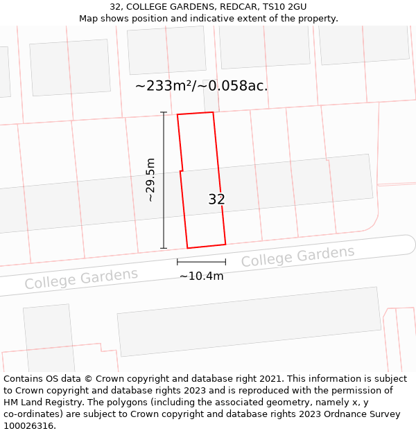 32, COLLEGE GARDENS, REDCAR, TS10 2GU: Plot and title map