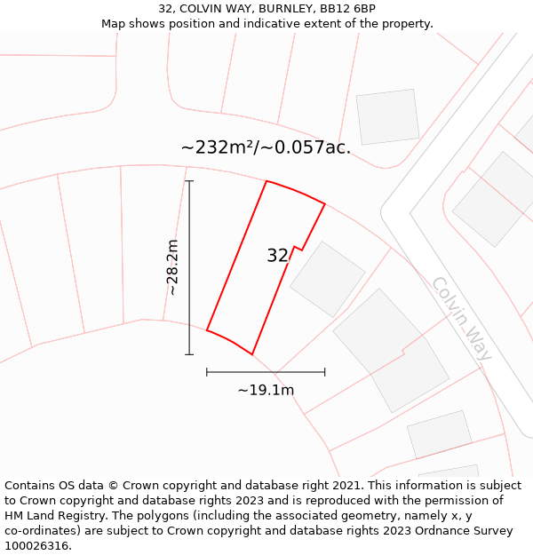32, COLVIN WAY, BURNLEY, BB12 6BP: Plot and title map