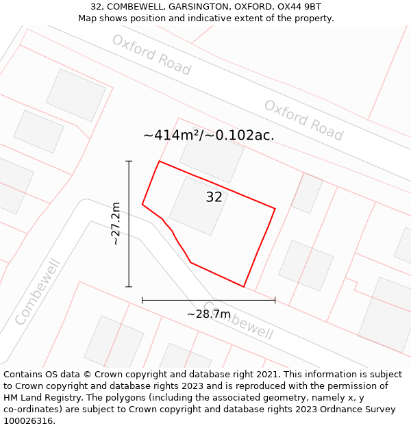 32, COMBEWELL, GARSINGTON, OXFORD, OX44 9BT: Plot and title map