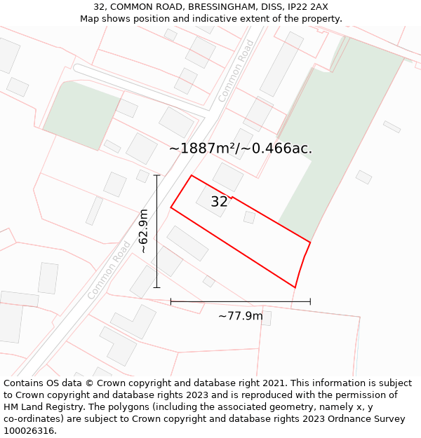 32, COMMON ROAD, BRESSINGHAM, DISS, IP22 2AX: Plot and title map