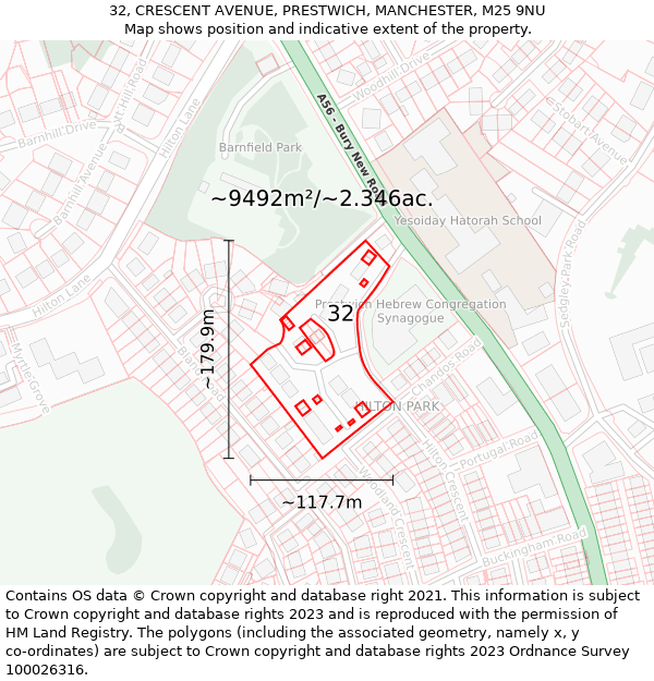 32, CRESCENT AVENUE, PRESTWICH, MANCHESTER, M25 9NU: Plot and title map