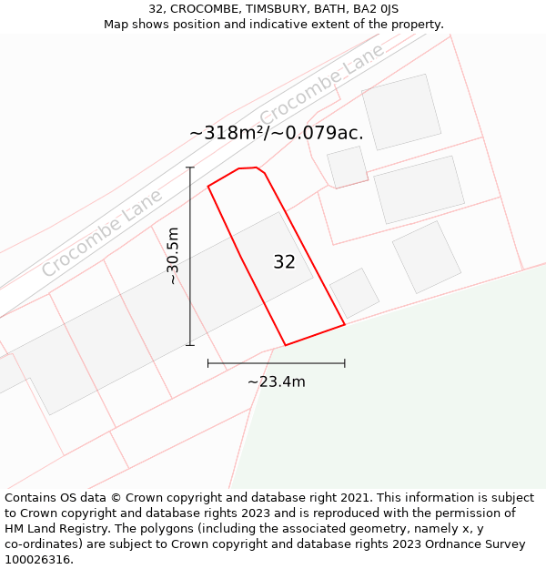 32, CROCOMBE, TIMSBURY, BATH, BA2 0JS: Plot and title map