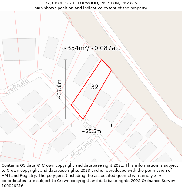 32, CROFTGATE, FULWOOD, PRESTON, PR2 8LS: Plot and title map