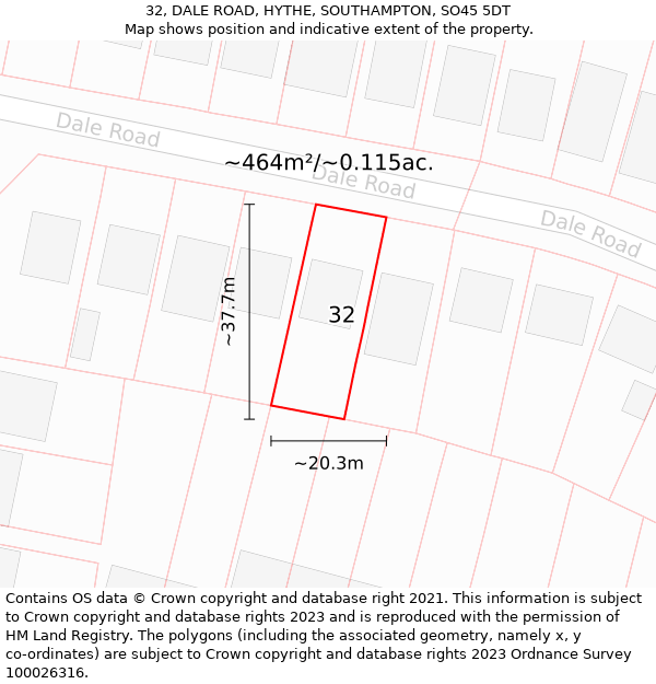 32, DALE ROAD, HYTHE, SOUTHAMPTON, SO45 5DT: Plot and title map