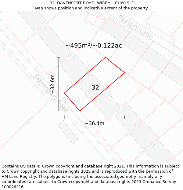 32, DAVENPORT ROAD, WIRRAL, CH60 9LF: Plot and title map