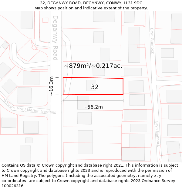 32, DEGANWY ROAD, DEGANWY, CONWY, LL31 9DG: Plot and title map