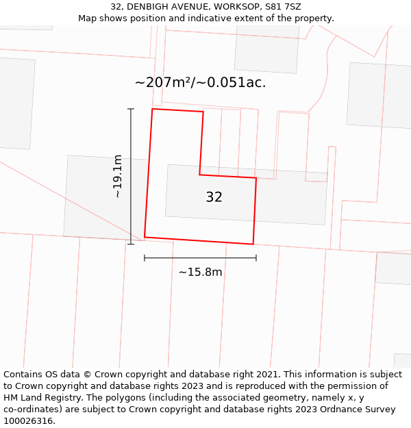 32, DENBIGH AVENUE, WORKSOP, S81 7SZ: Plot and title map