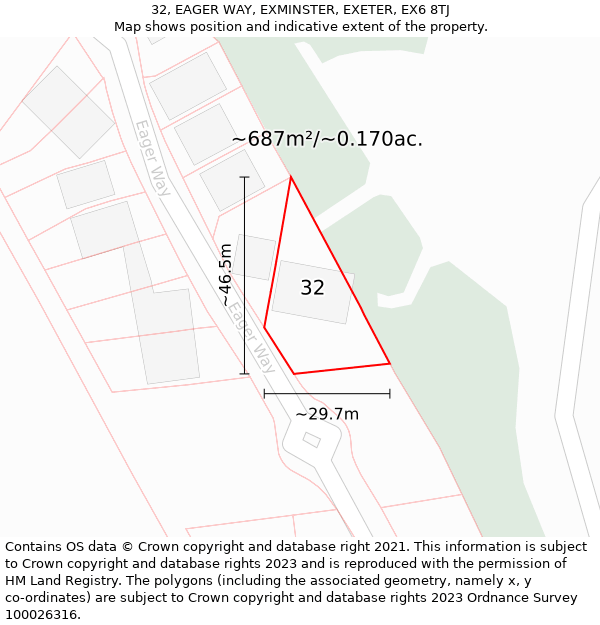 32, EAGER WAY, EXMINSTER, EXETER, EX6 8TJ: Plot and title map