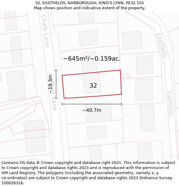 32, EASTFIELDS, NARBOROUGH, KING'S LYNN, PE32 1SS: Plot and title map