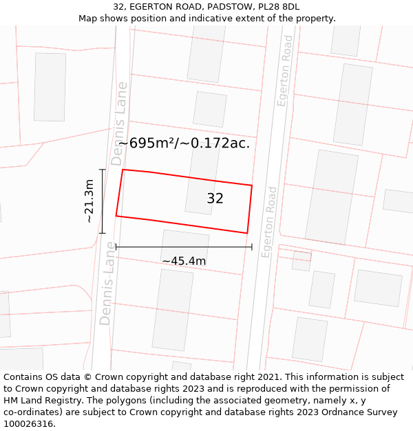 32, EGERTON ROAD, PADSTOW, PL28 8DL: Plot and title map