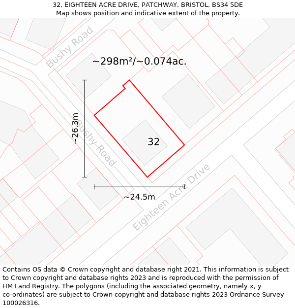 32, EIGHTEEN ACRE DRIVE, PATCHWAY, BRISTOL, BS34 5DE: Plot and title map