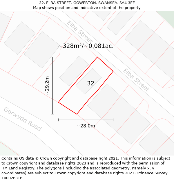 32, ELBA STREET, GOWERTON, SWANSEA, SA4 3EE: Plot and title map