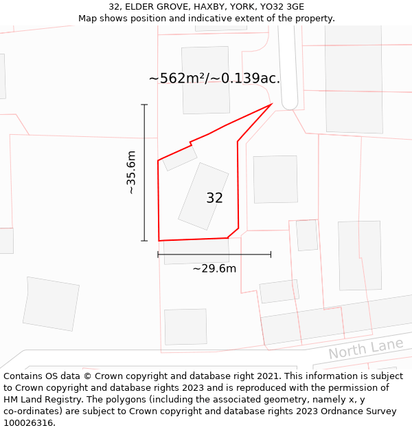 32, ELDER GROVE, HAXBY, YORK, YO32 3GE: Plot and title map