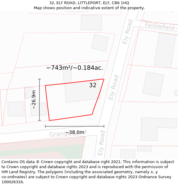 32, ELY ROAD, LITTLEPORT, ELY, CB6 1HQ: Plot and title map