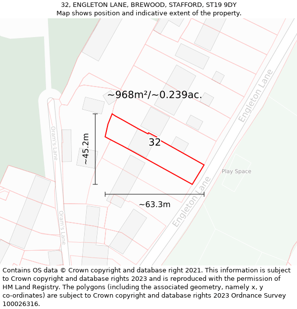 32, ENGLETON LANE, BREWOOD, STAFFORD, ST19 9DY: Plot and title map