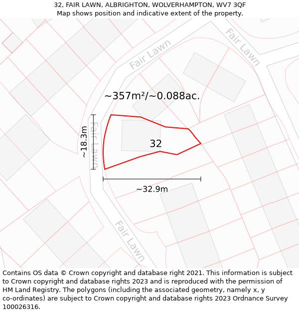 32, FAIR LAWN, ALBRIGHTON, WOLVERHAMPTON, WV7 3QF: Plot and title map