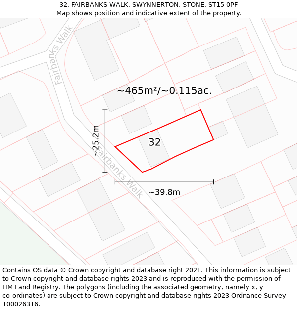 32, FAIRBANKS WALK, SWYNNERTON, STONE, ST15 0PF: Plot and title map