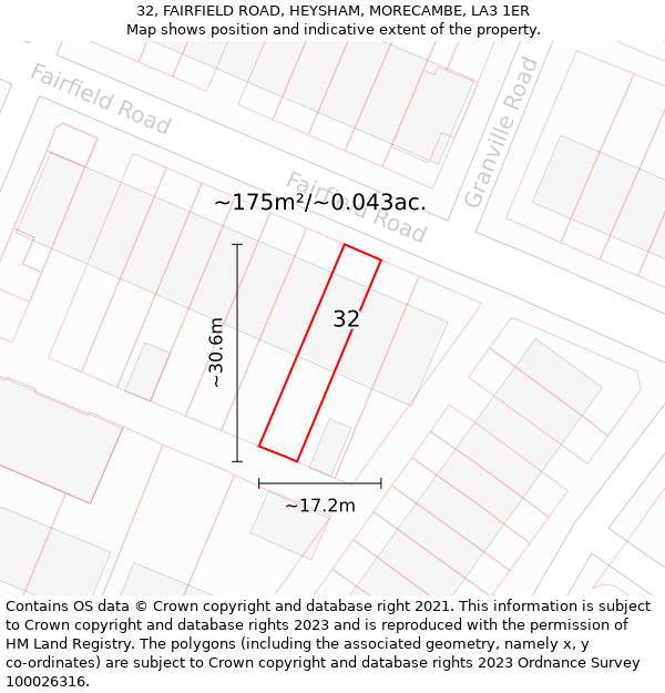 32, FAIRFIELD ROAD, HEYSHAM, MORECAMBE, LA3 1ER: Plot and title map