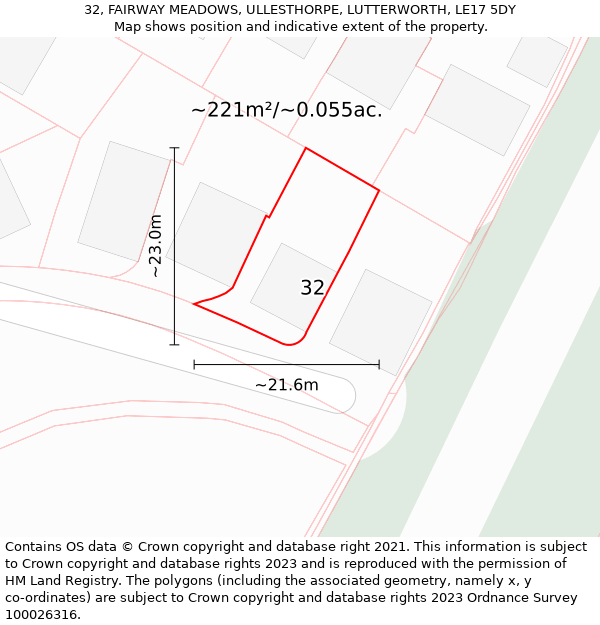 32, FAIRWAY MEADOWS, ULLESTHORPE, LUTTERWORTH, LE17 5DY: Plot and title map