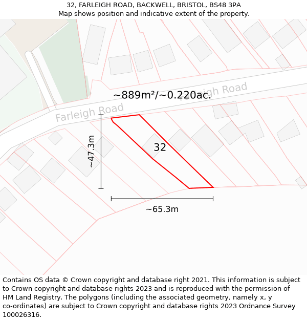 32, FARLEIGH ROAD, BACKWELL, BRISTOL, BS48 3PA: Plot and title map