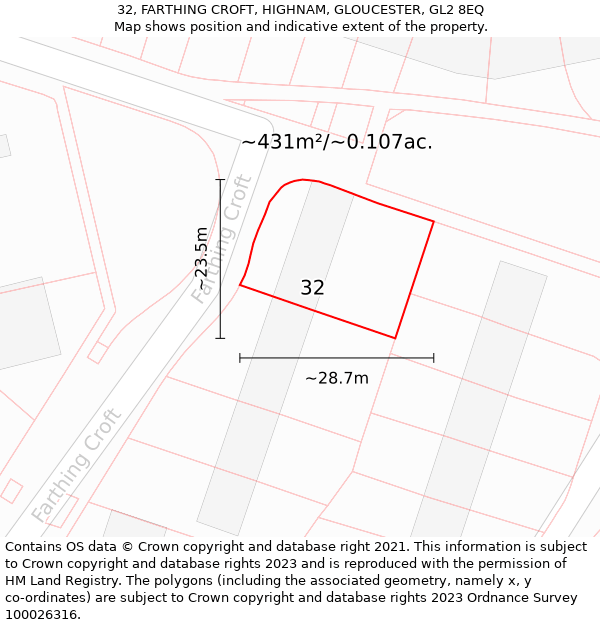 32, FARTHING CROFT, HIGHNAM, GLOUCESTER, GL2 8EQ: Plot and title map