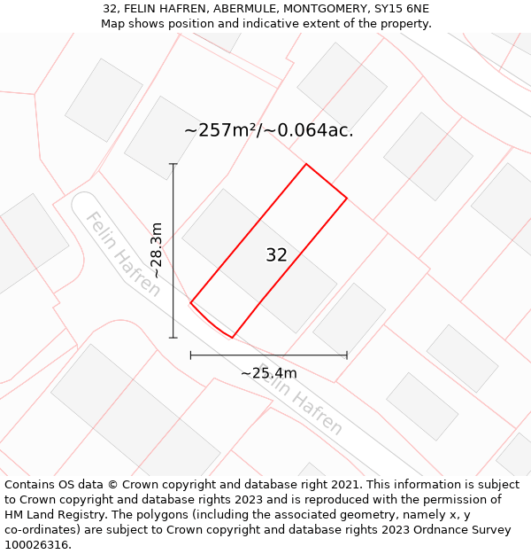 32, FELIN HAFREN, ABERMULE, MONTGOMERY, SY15 6NE: Plot and title map