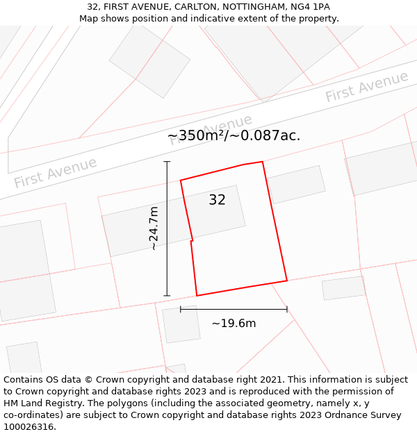 32, FIRST AVENUE, CARLTON, NOTTINGHAM, NG4 1PA: Plot and title map