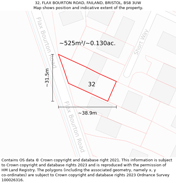 32, FLAX BOURTON ROAD, FAILAND, BRISTOL, BS8 3UW: Plot and title map