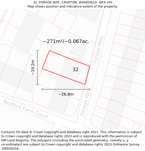 32, FORAGE WAY, CROFTON, WAKEFIELD, WF4 1FA: Plot and title map