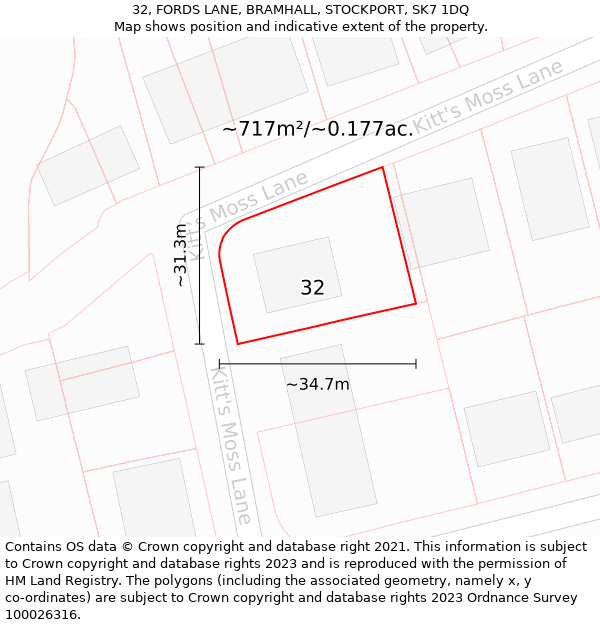 32, FORDS LANE, BRAMHALL, STOCKPORT, SK7 1DQ: Plot and title map