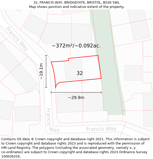 32, FRANCIS WAY, BRIDGEYATE, BRISTOL, BS30 5WL: Plot and title map