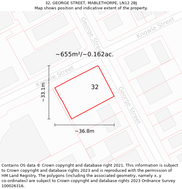 32, GEORGE STREET, MABLETHORPE, LN12 2BJ: Plot and title map