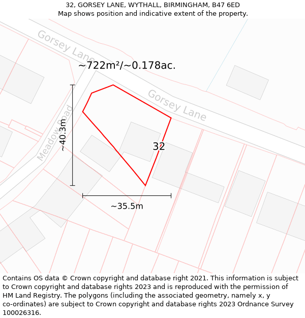 32, GORSEY LANE, WYTHALL, BIRMINGHAM, B47 6ED: Plot and title map