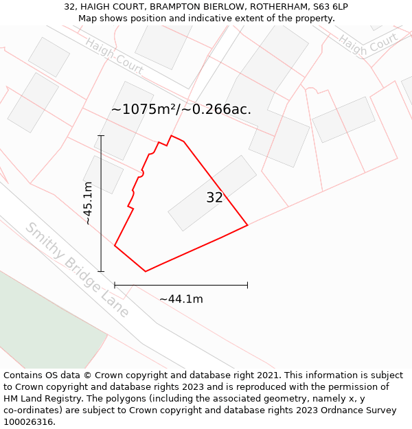 32, HAIGH COURT, BRAMPTON BIERLOW, ROTHERHAM, S63 6LP: Plot and title map