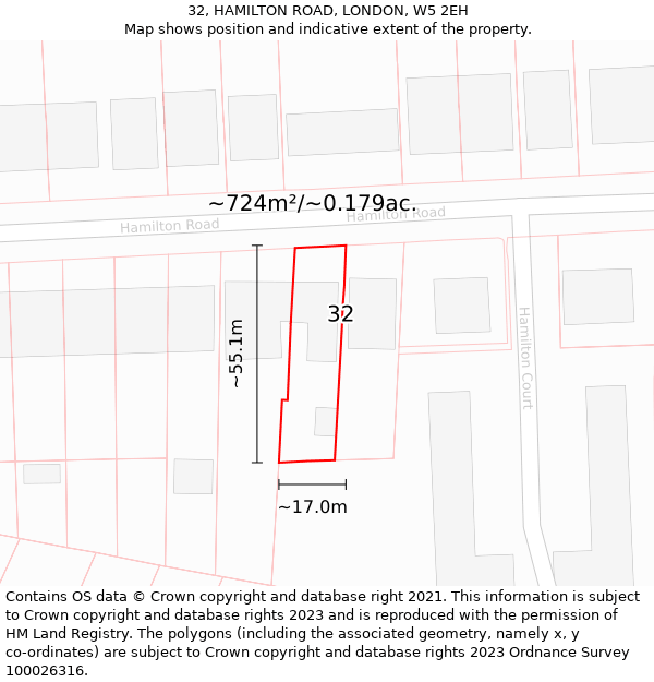 32, HAMILTON ROAD, LONDON, W5 2EH: Plot and title map