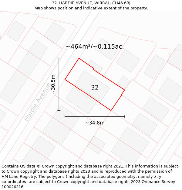 32, HARDIE AVENUE, WIRRAL, CH46 6BJ: Plot and title map