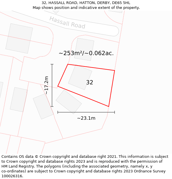 32, HASSALL ROAD, HATTON, DERBY, DE65 5HL: Plot and title map