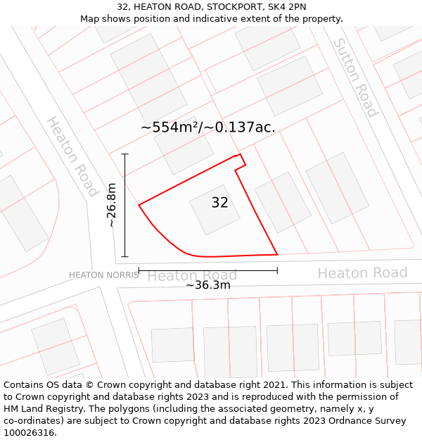 32, HEATON ROAD, STOCKPORT, SK4 2PN: Plot and title map