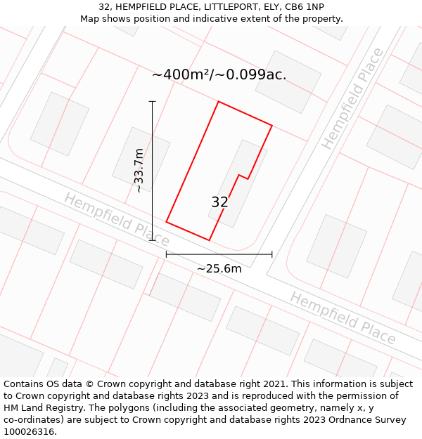 32, HEMPFIELD PLACE, LITTLEPORT, ELY, CB6 1NP: Plot and title map