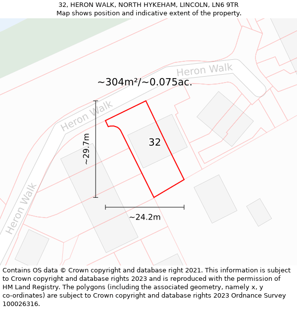32, HERON WALK, NORTH HYKEHAM, LINCOLN, LN6 9TR: Plot and title map