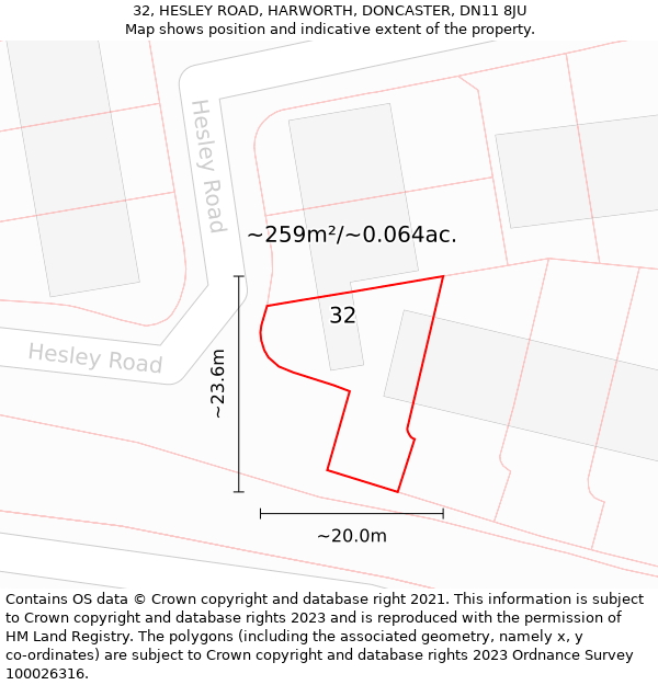 32, HESLEY ROAD, HARWORTH, DONCASTER, DN11 8JU: Plot and title map