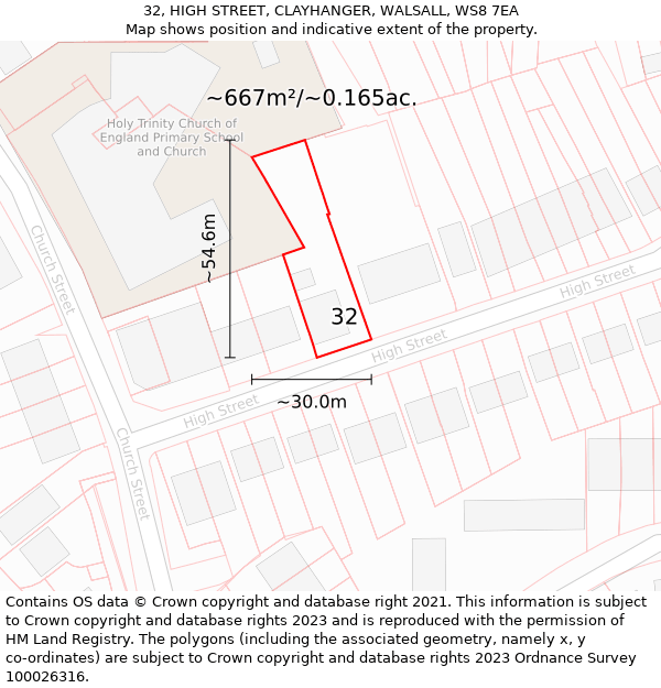 32, HIGH STREET, CLAYHANGER, WALSALL, WS8 7EA: Plot and title map