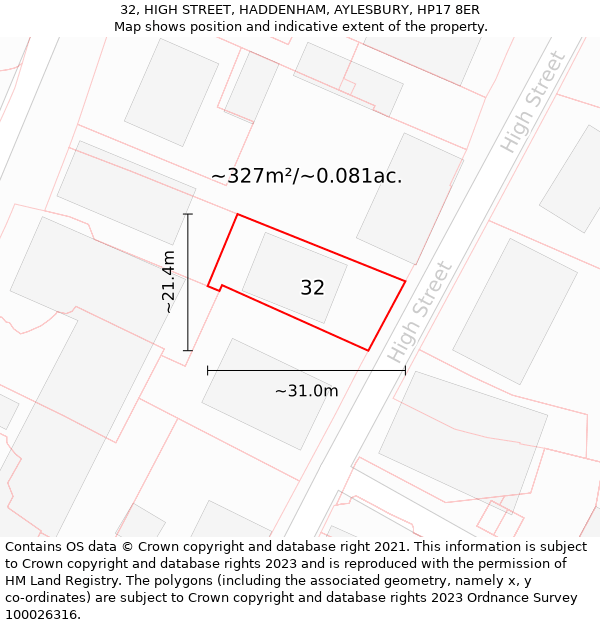 32, HIGH STREET, HADDENHAM, AYLESBURY, HP17 8ER: Plot and title map