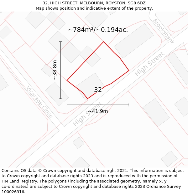 32, HIGH STREET, MELBOURN, ROYSTON, SG8 6DZ: Plot and title map