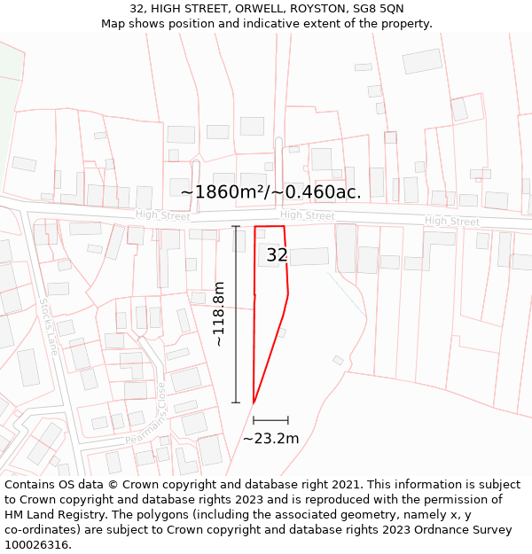 32, HIGH STREET, ORWELL, ROYSTON, SG8 5QN: Plot and title map